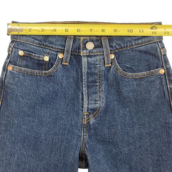 Levis Premium Womens 24 x 25 Blue Jeans Wedgie Straight Big E Raw Hem Button Fly - Picture 5 of 12